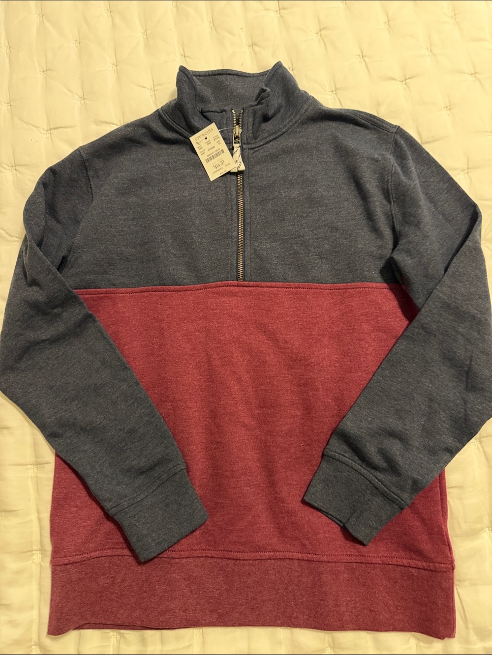 Crewcuts Men's Zip-Up Colorblock Sweater in Navy & Burgundy